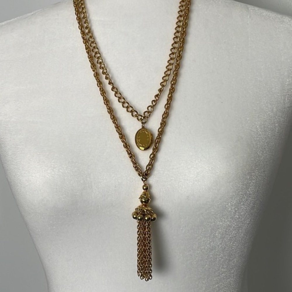VINTAGE Double Chain Locket &  Tassel Charm Pendants